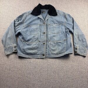 Vintage 90's Lizwear Denim Jacket M Embellished Removable Velvet Collar Buttons